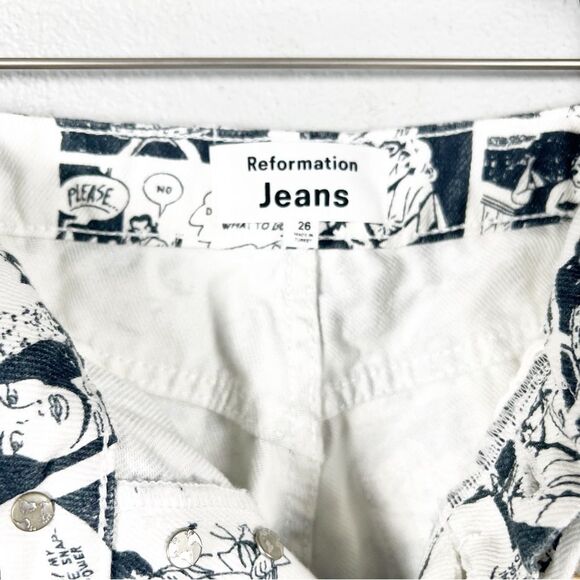 NWT Reformation Cynthia High Rise Straight Jeans in Black & White Comic Size 26 - Picture 6 of 11